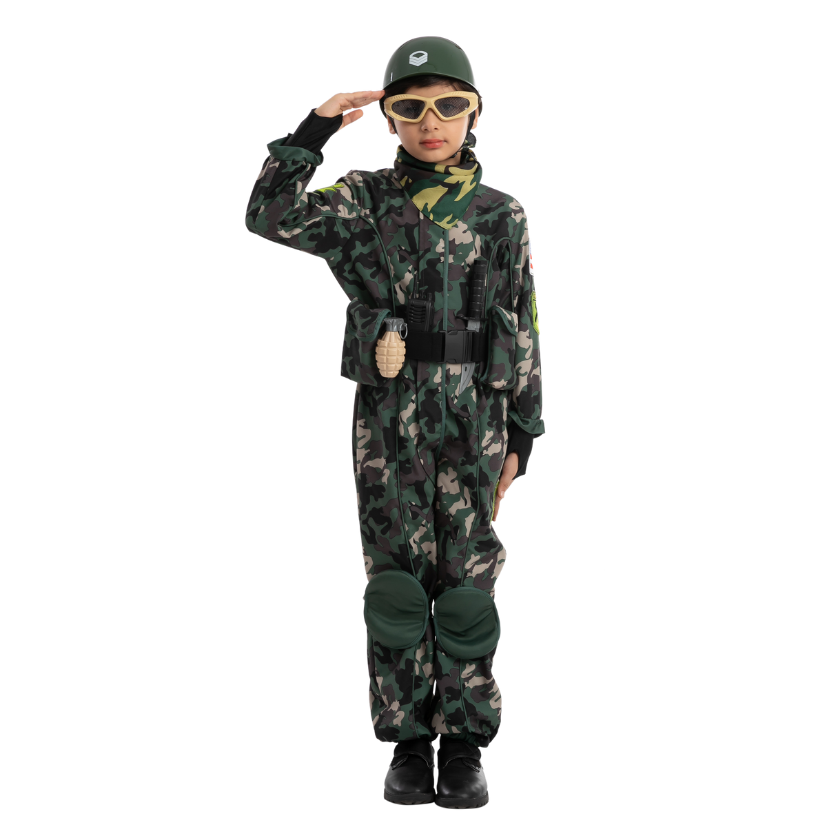 GIFTINBOX Army Costume for Kids, Soldier Halloween Costumes for Boys Kids  3-12, 13PCS Military Costume Dress Up Role Play Set with Army Accessories,  Deluxe Halloween Birthday Gift for Kids Size M 