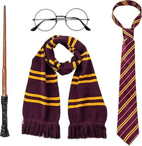 Wizard costume accessories set with glasses, tie, wand and scarf