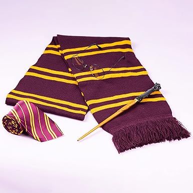 Wizard costume accessories set with glasses, tie, wand and scarf