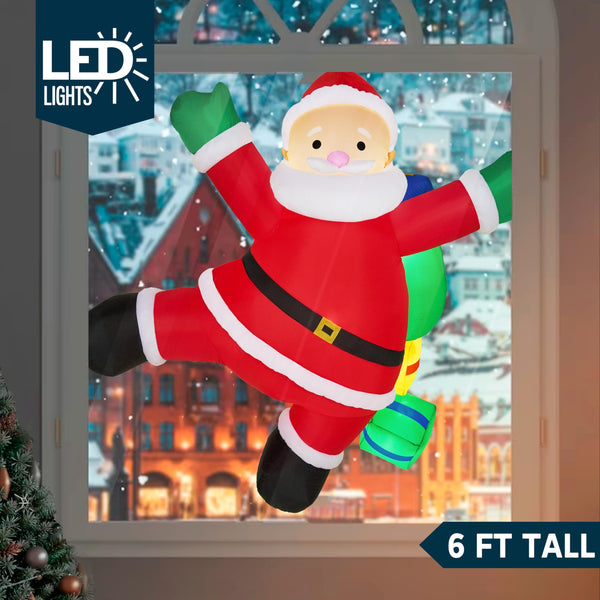 6 FT Tall Christmas Inflatable Climbing Santa with Gift Bags