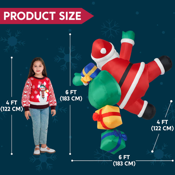 6 FT Tall Christmas Inflatable Climbing Santa with Gift Bags