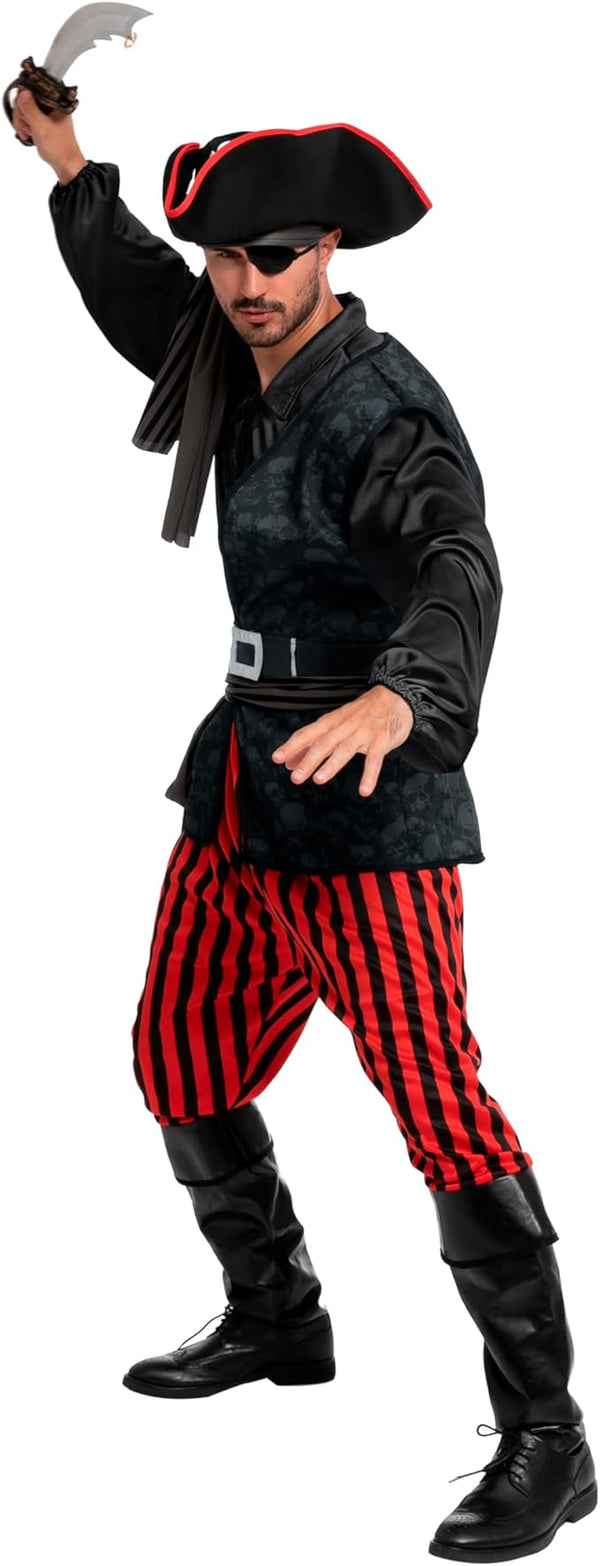 Adult Men Dark Pirate Costume for Halloween, Black