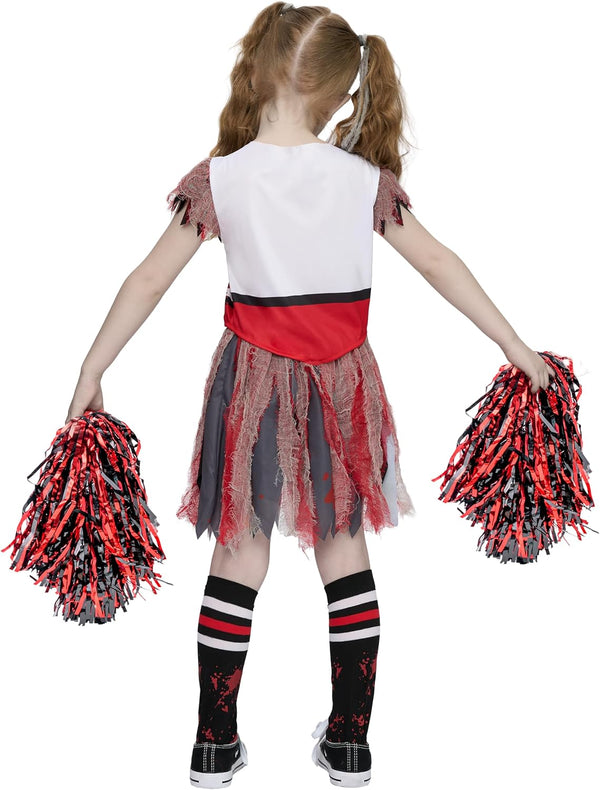 Zombie Halloween Cheerleader Costume, Red White