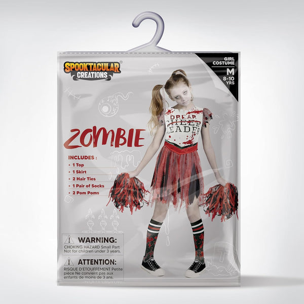 Zombie Halloween Cheerleader Costume, Red White