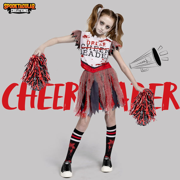 Zombie Halloween Cheerleader Costume, Red White