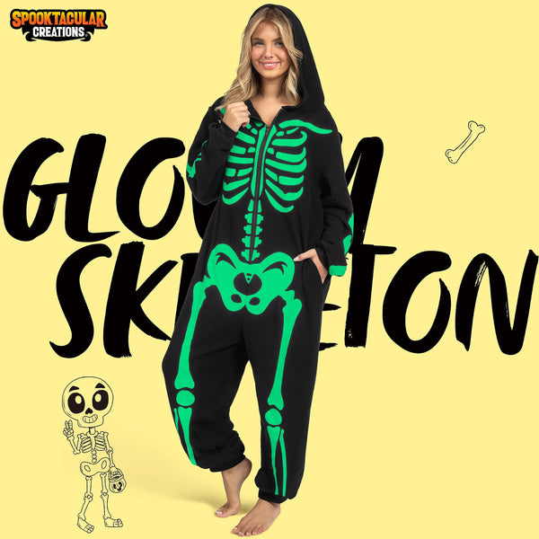 Adult Skeleton Halloween Costumes For Women Glow in the Dark Jumpsuit Pajama