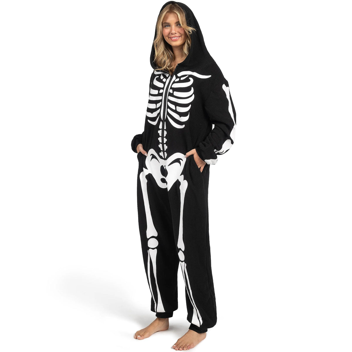 Adult Skeleton Halloween Costumes For Women Glow in the Dark Jumpsuit ...