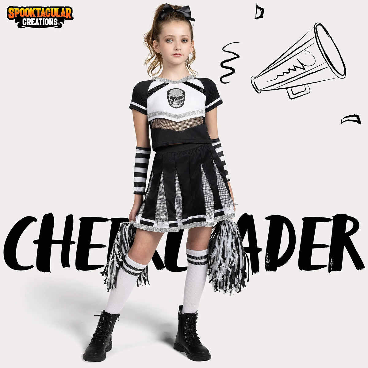 Black Scary Cheerleader Costume, Zombie Fearleader Costume for Girls ...