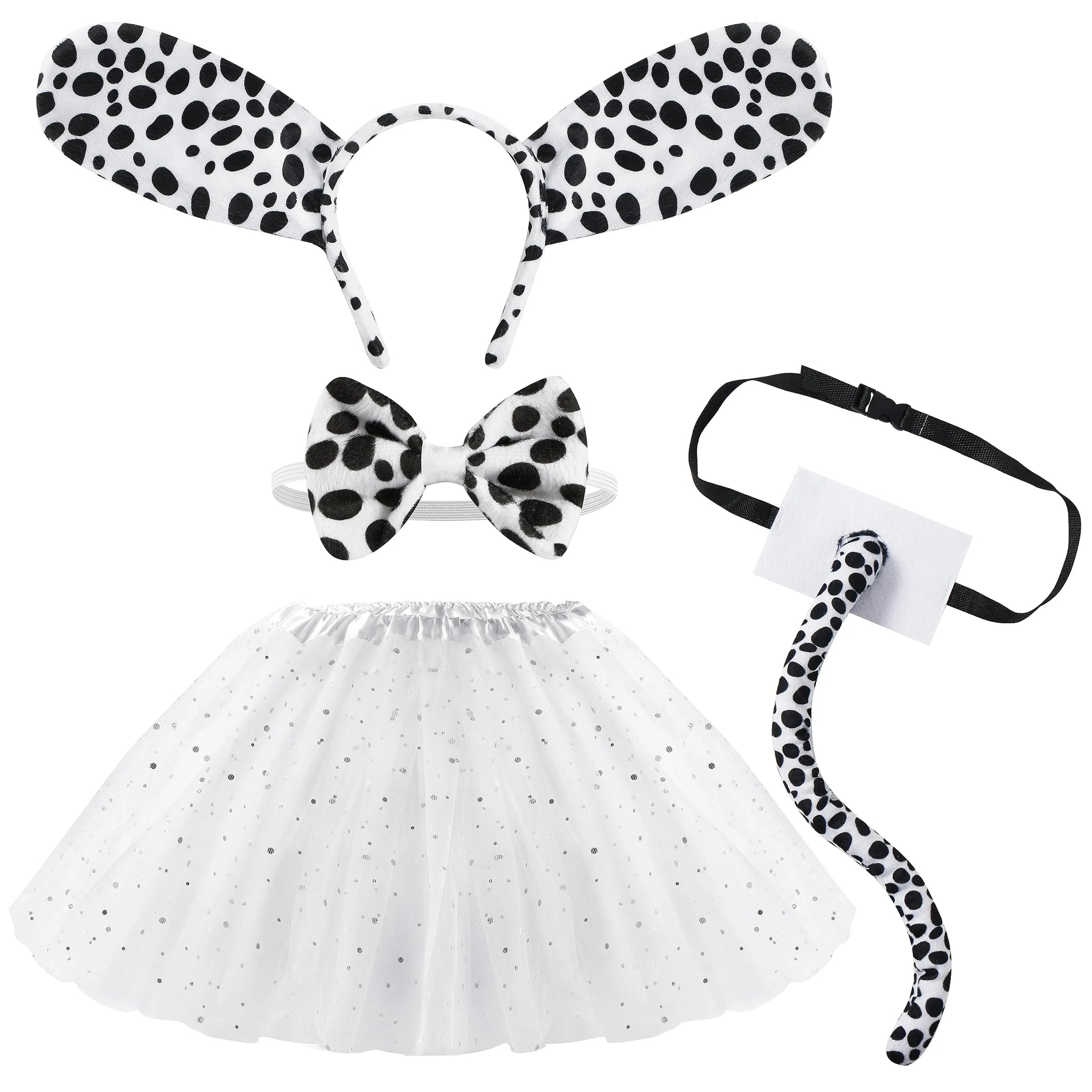Dalmatian Dog Costume Set - Black and White Dog Ears Headband, Bowtie and  Tail Accessories Set for Dog Costumes for Toddlers and Kids