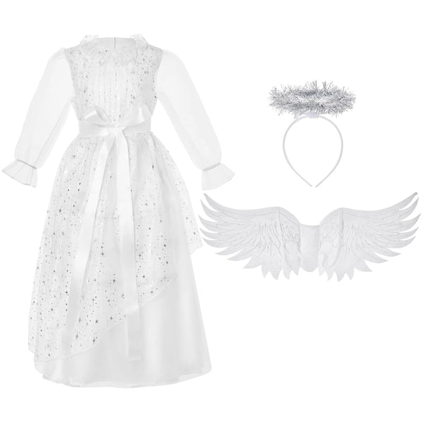 Girls Angel Costume, White Fancy Princess Tulle Dress