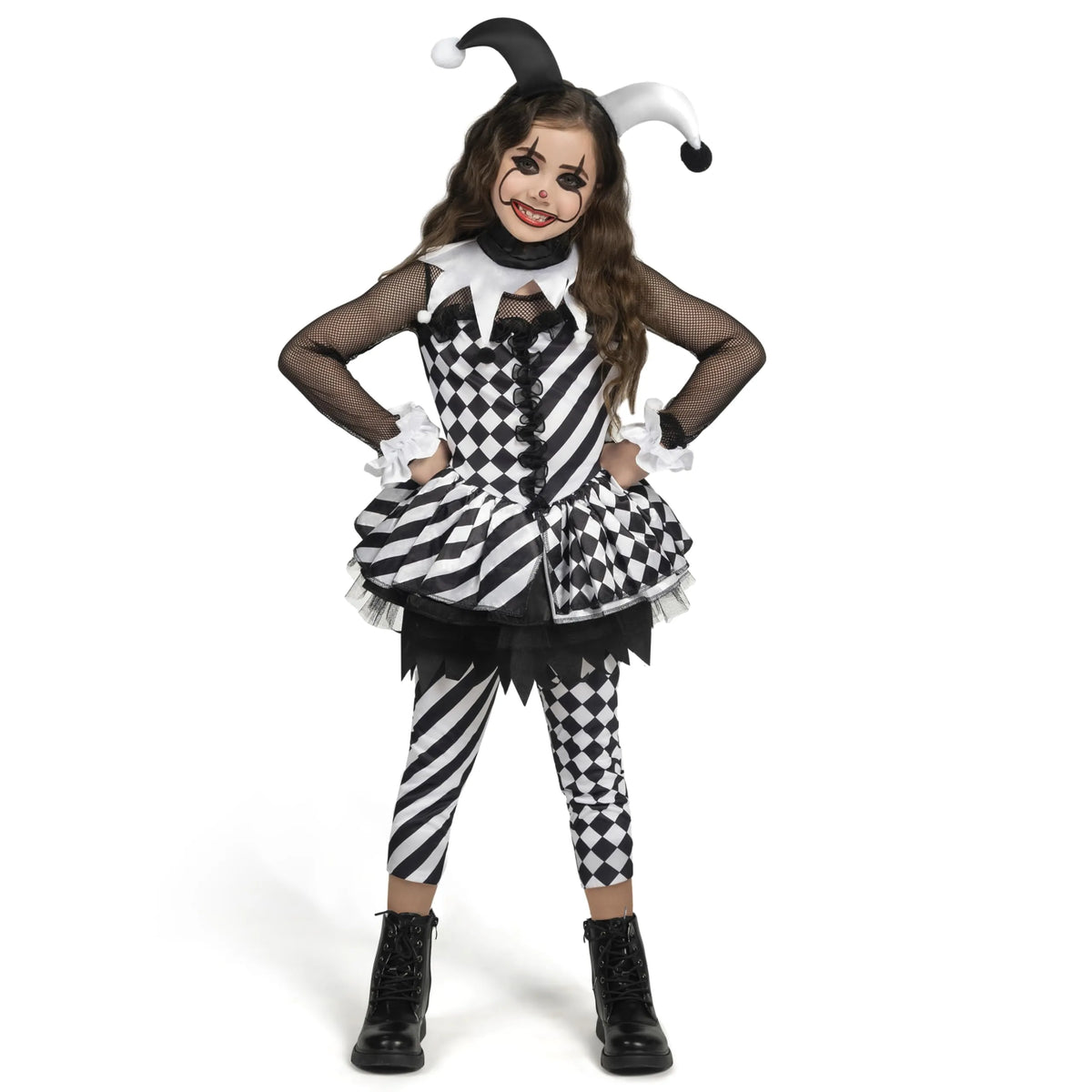 Girls Evil Clown Costume Black and White Clown Dress | Spooktacular ...