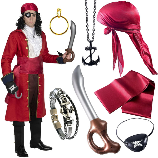 Halloween Deluxe Captain Pirate Costume Set with Bandana