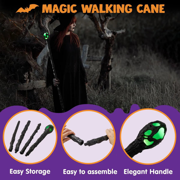 Halloween LED Witch Staff Vintage Cane, Magic Walking Cane Prop Stick Accessory