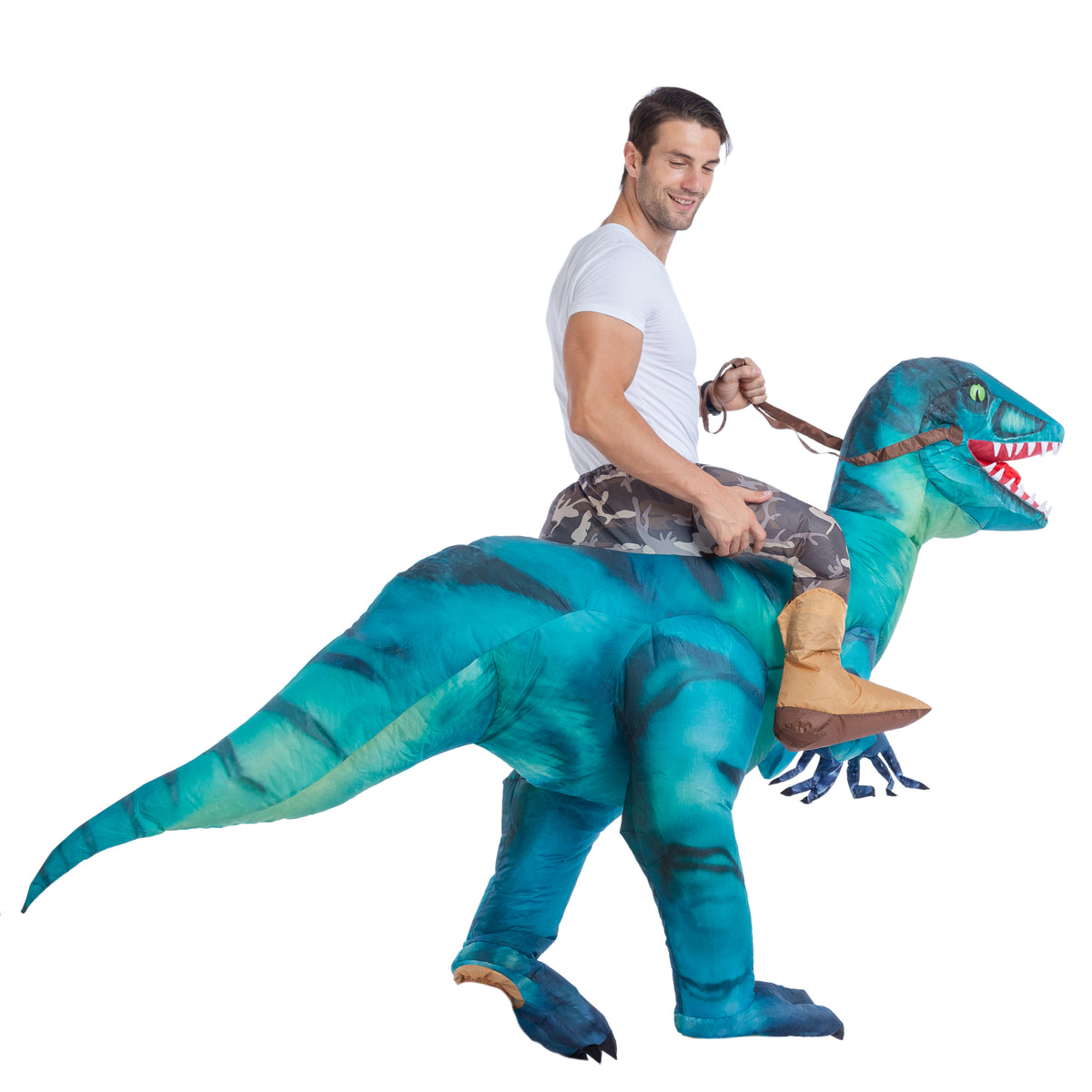 Inflatable Ride-On Blue Raptor Dinosaur Costume | Spooktacular Creations