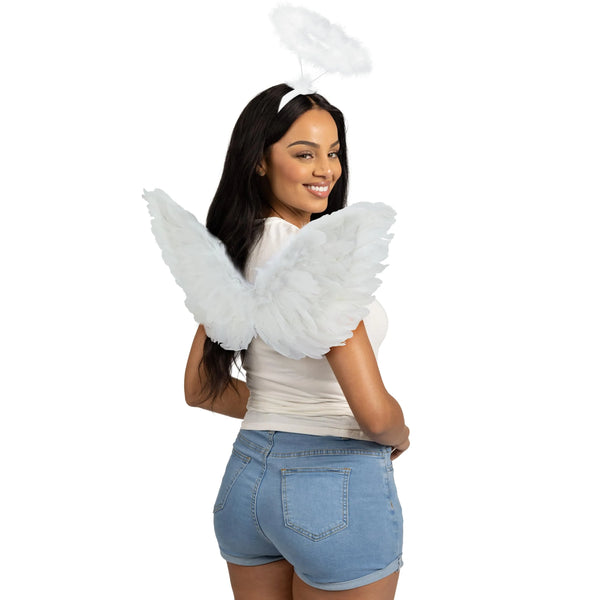 White Angel Wings with Halo Headband