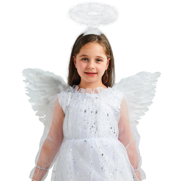 White Angel Wings with Halo Headband