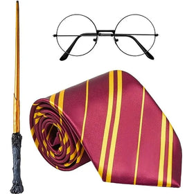 Spooktacular Creations-Witch Costume Accessories Set Included Red And Gold Tie, Nerd Circle Glasses And Wand