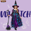 Witch Costume for Girls, Halloween Witch Dress with Broom Hat