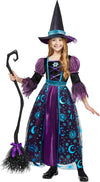 Witch Costume for Girls, Halloween Witch Dress with Broom Hat