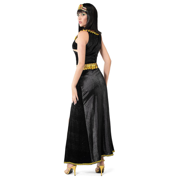 Women Black Cleopatra Dress Costume Set with Necklace, Belt, Headband