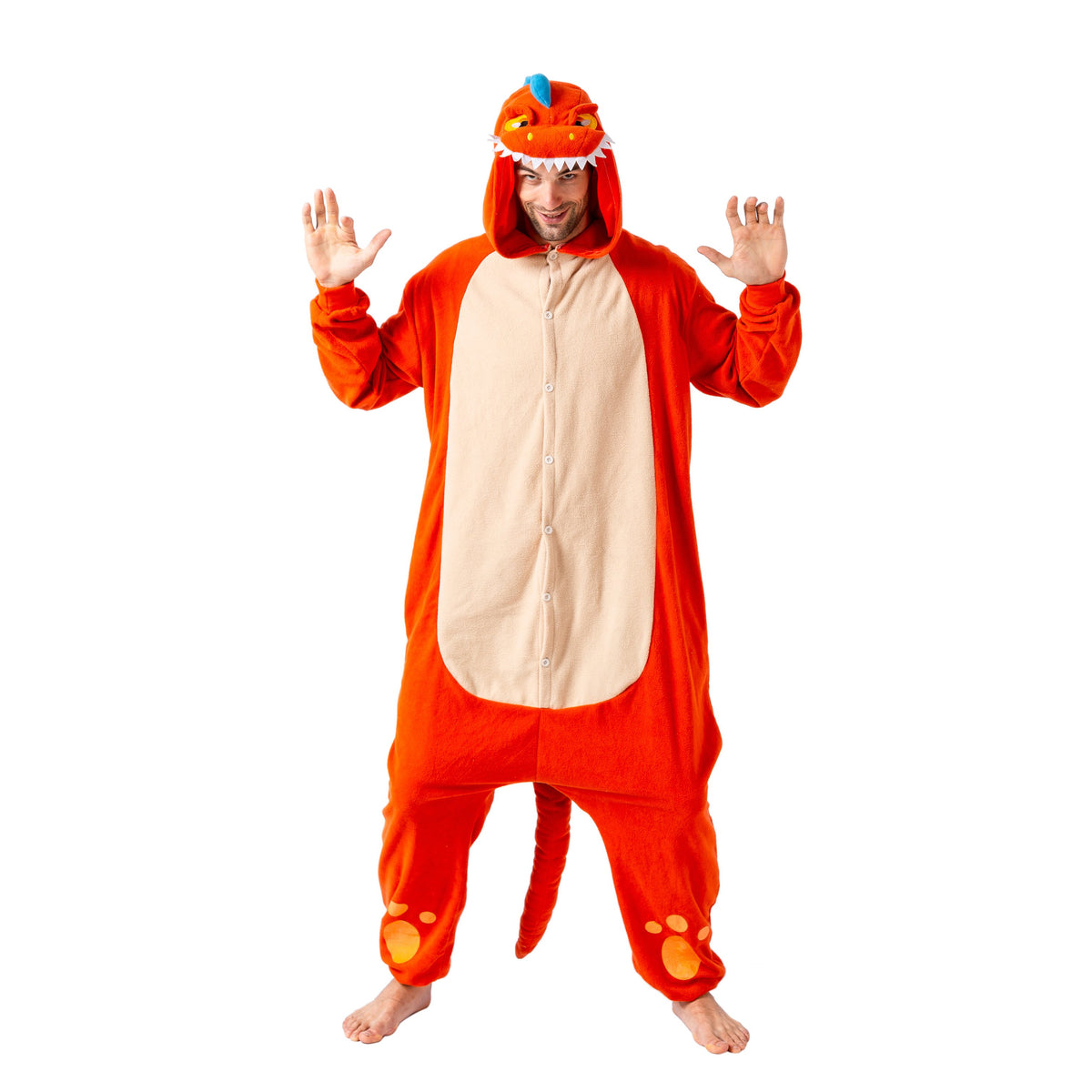 Orange Dinosaur Animal jumpsuit Pajama Costume - Adult | Spooktacular ...