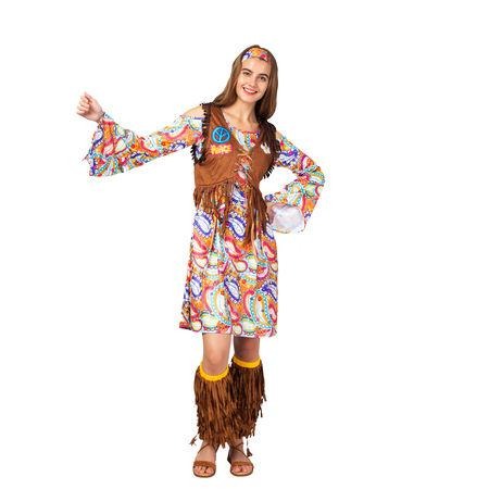 Adult Women Flower Hippie Costume 1960s 70s Fashion Hippie Halloween Fancy  Dress